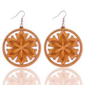 African Print Earrings | Brown flower wooden earrings