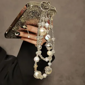 Beautiful Elegant Beaded Crystal Pearl Phone Keychain Wrist Hand Strap