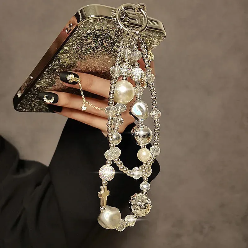 Beautiful Elegant Beaded Crystal Pearl Phone Keychain Wrist Hand Strap