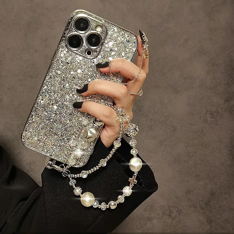 Beautiful Elegant Beaded Crystal Pearl Phone Keychain Wrist Hand Strap