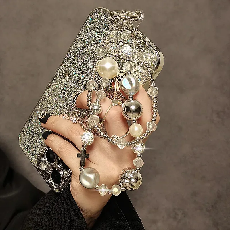 Beautiful Elegant Beaded Crystal Pearl Phone Keychain Wrist Hand Strap