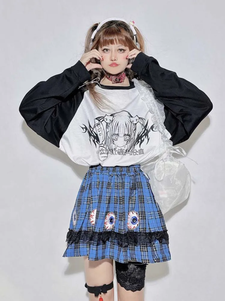 Black&White Round Neck Cartoon Top