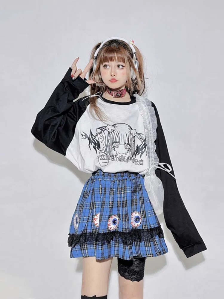 Black&White Round Neck Cartoon Top