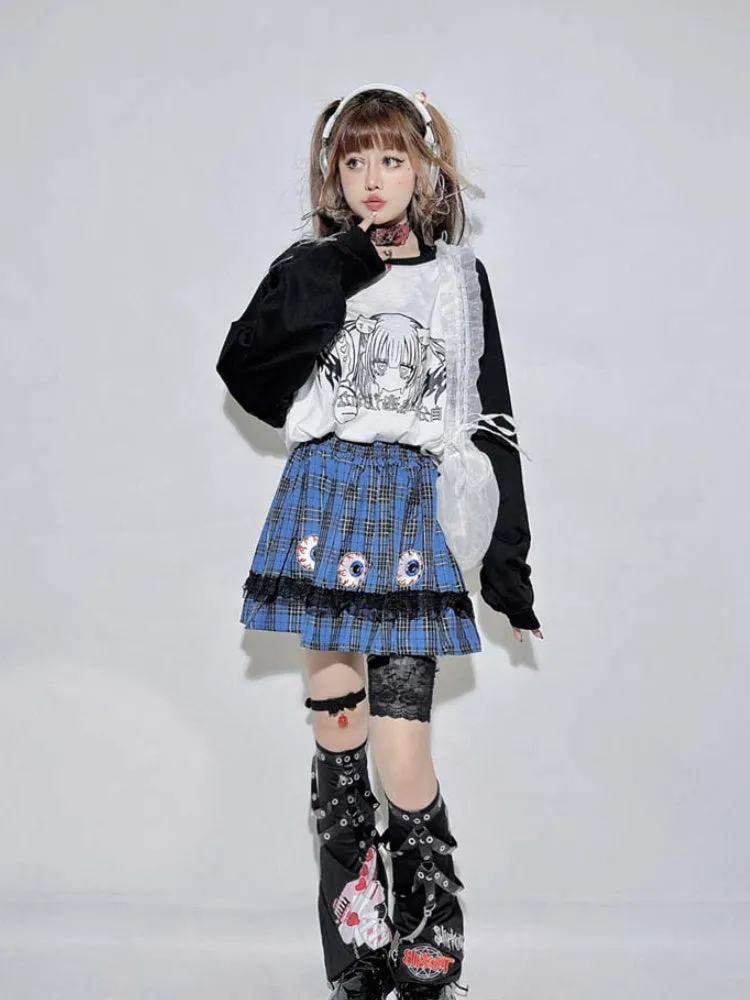 Black&White Round Neck Cartoon Top