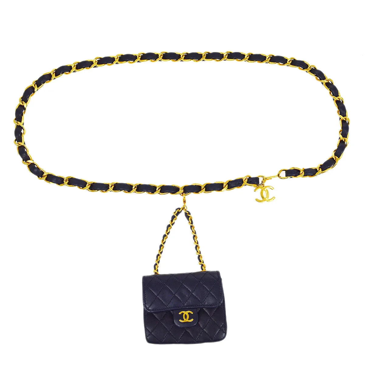 CHANEL 1990s Navy Lambskin Belt Bag Micro 22571