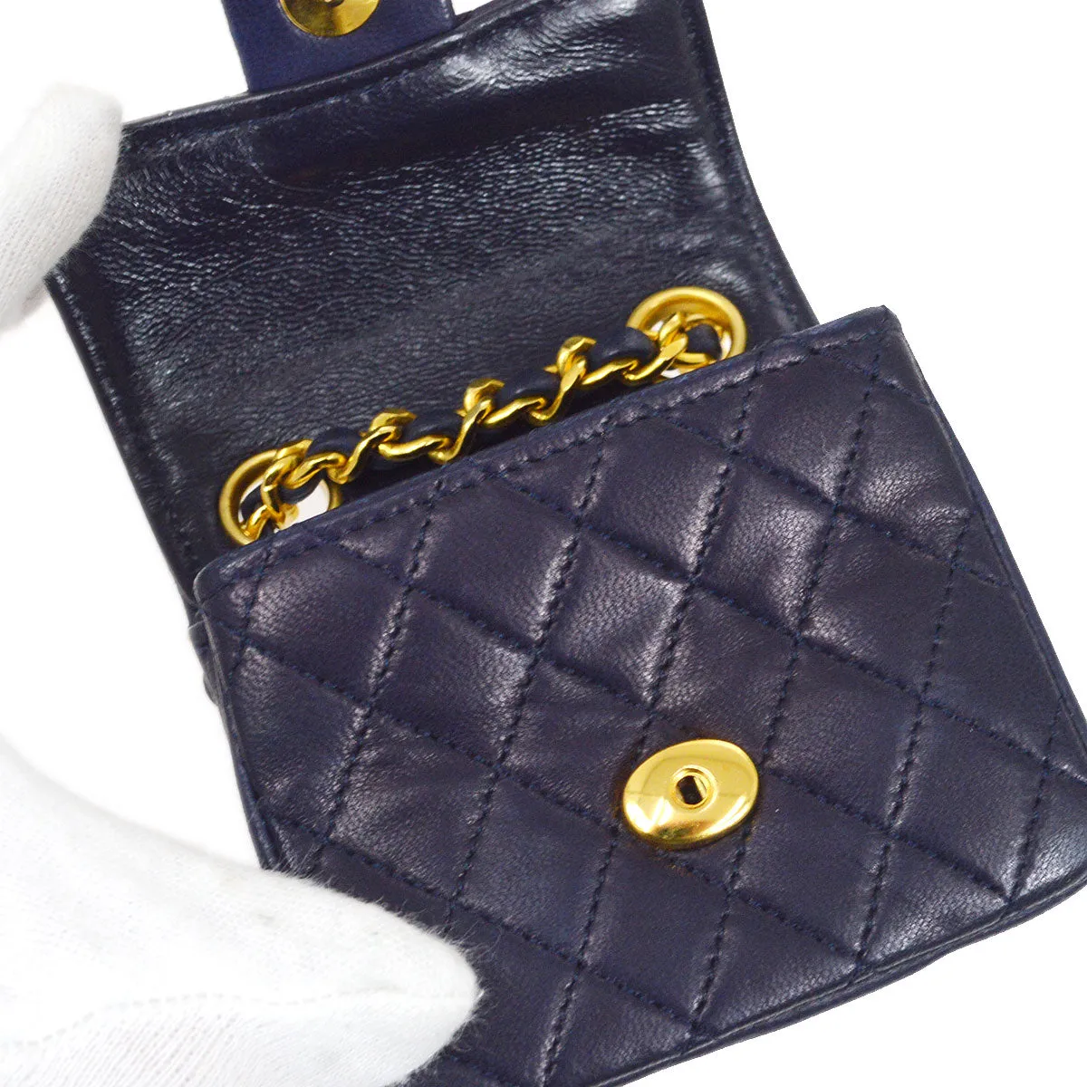 CHANEL 1990s Navy Lambskin Belt Bag Micro 22571