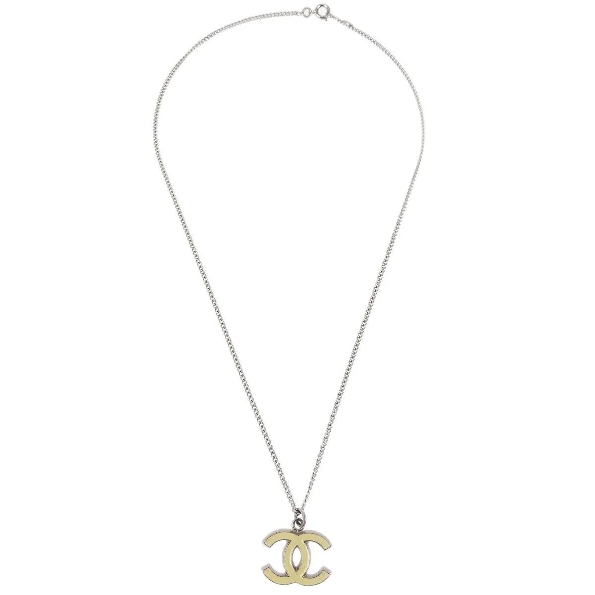 Chanel Chain Necklace Silver White 05A