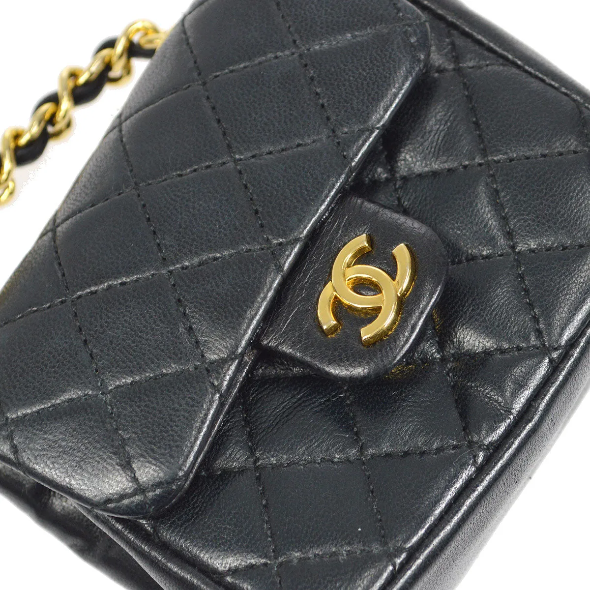 CHANEL Classic Flap Micro Bum Belt Bag Gold Chain Black Lambskin 25543