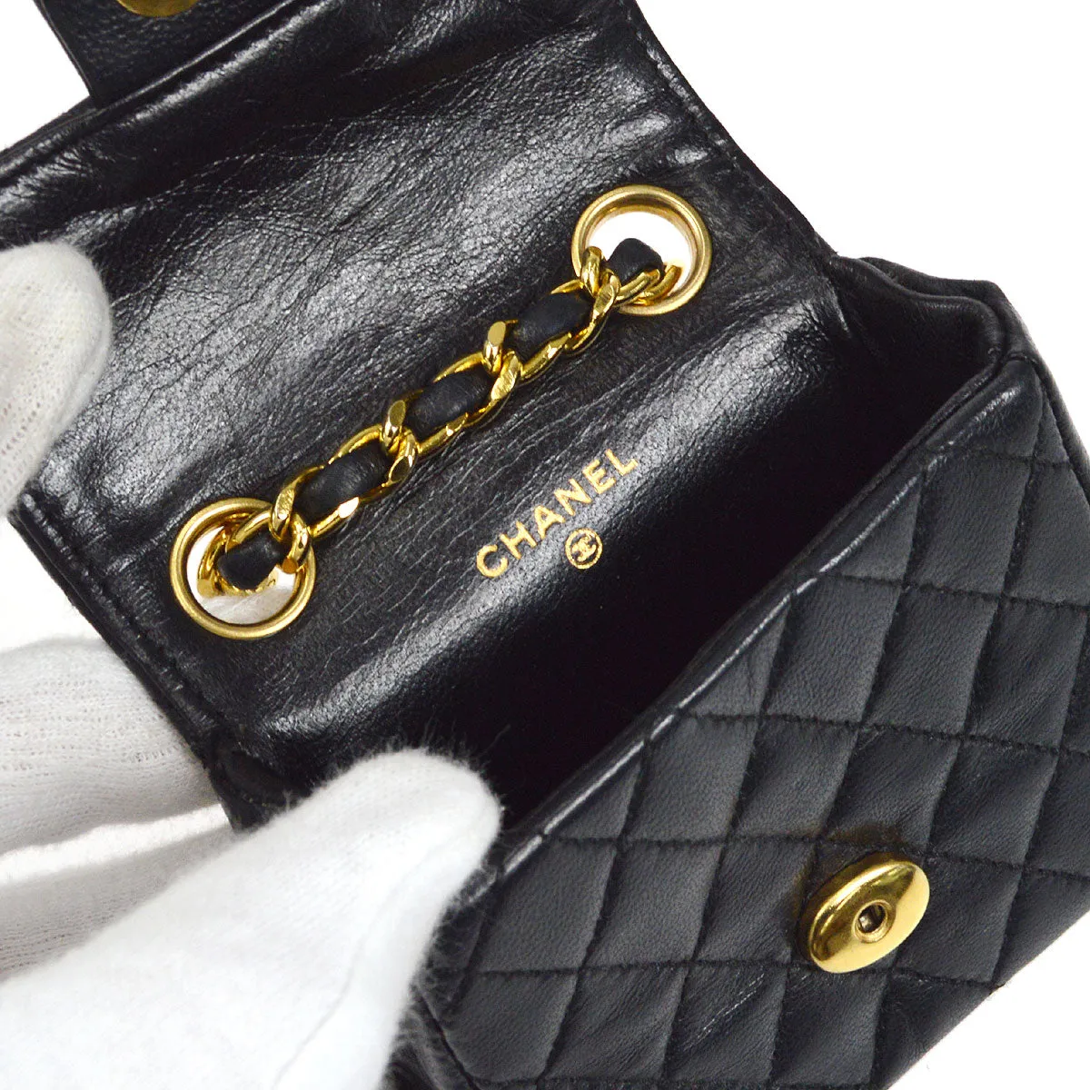 CHANEL Classic Flap Micro Bum Belt Bag Gold Chain Black Lambskin 25543