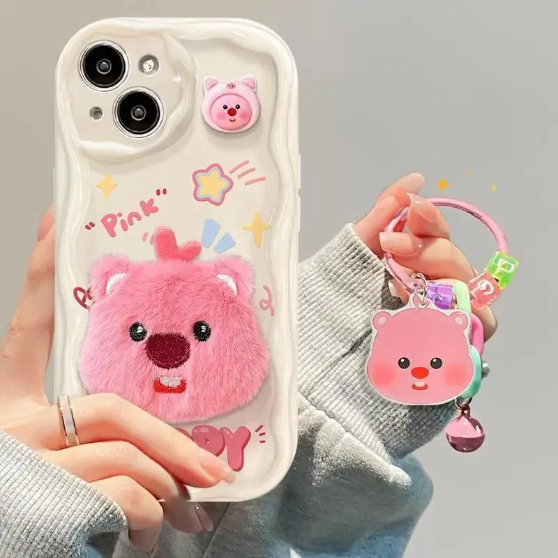 Cute 3D Plush Cartoon Loopy HOlderKeychain Phone Case Cover for iPhone