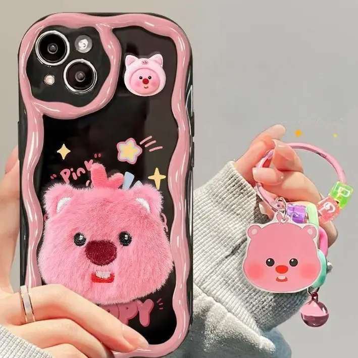 Cute 3D Plush Cartoon Loopy HOlderKeychain Phone Case Cover for iPhone