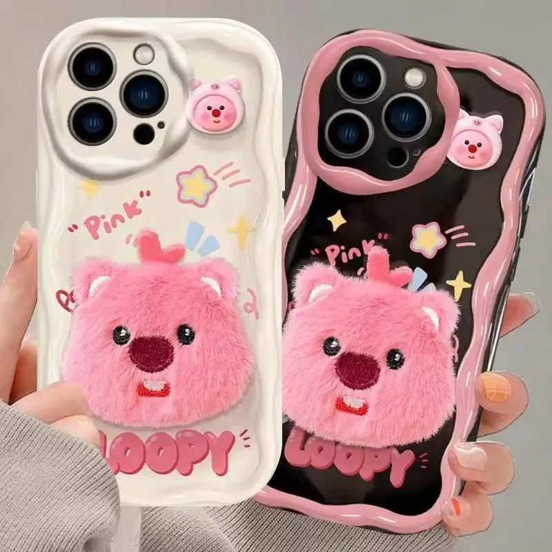 Cute 3D Plush Cartoon Loopy HOlderKeychain Phone Case Cover for iPhone