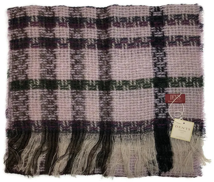 DENTS Check Open Weave Scarf Wool Blend Winter Warm MADE IN ITALY