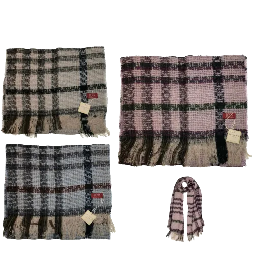 DENTS Check Open Weave Scarf Wool Blend Winter Warm MADE IN ITALY