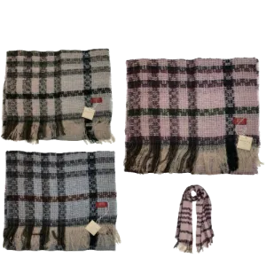 DENTS Check Open Weave Scarf Wool Blend Winter Warm MADE IN ITALY