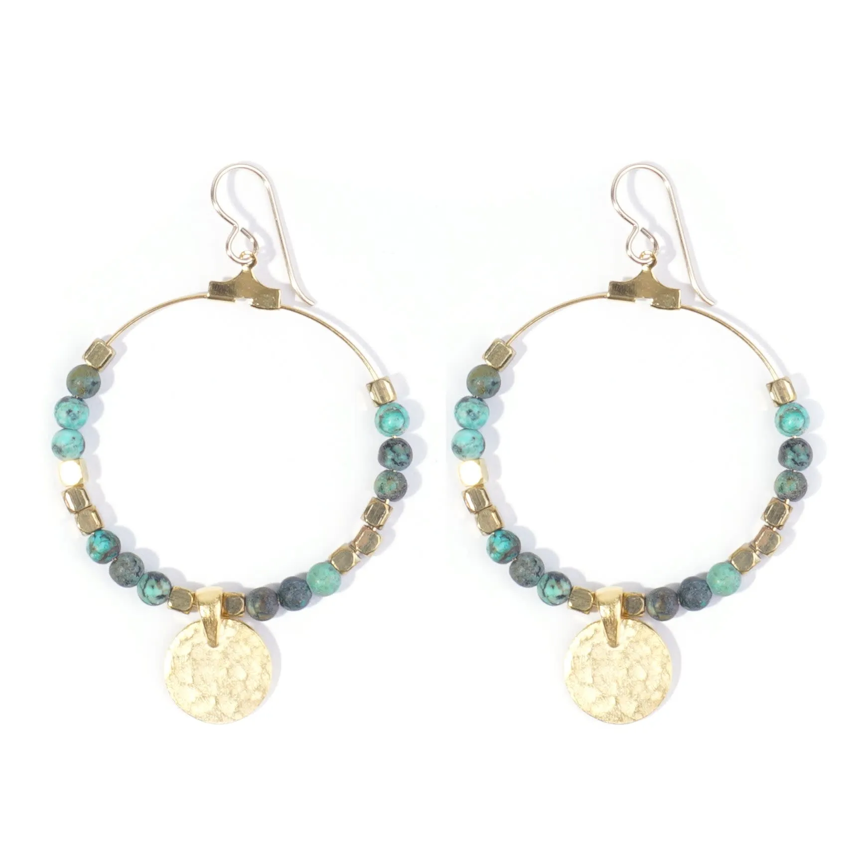 Gemstone & Coin Drop Earrings Kit  - Matte African Turquoise / Gold