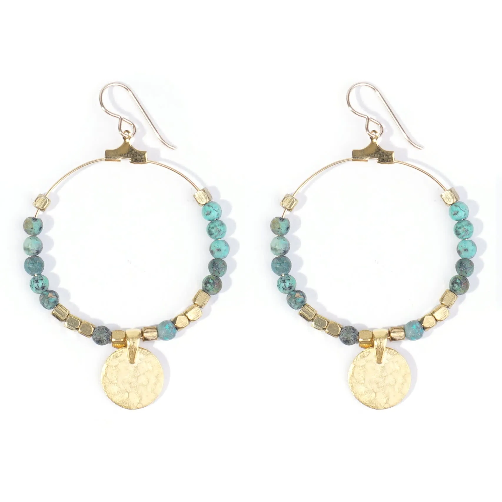 Gemstone & Coin Drop Earrings Kit  - Matte African Turquoise / Gold