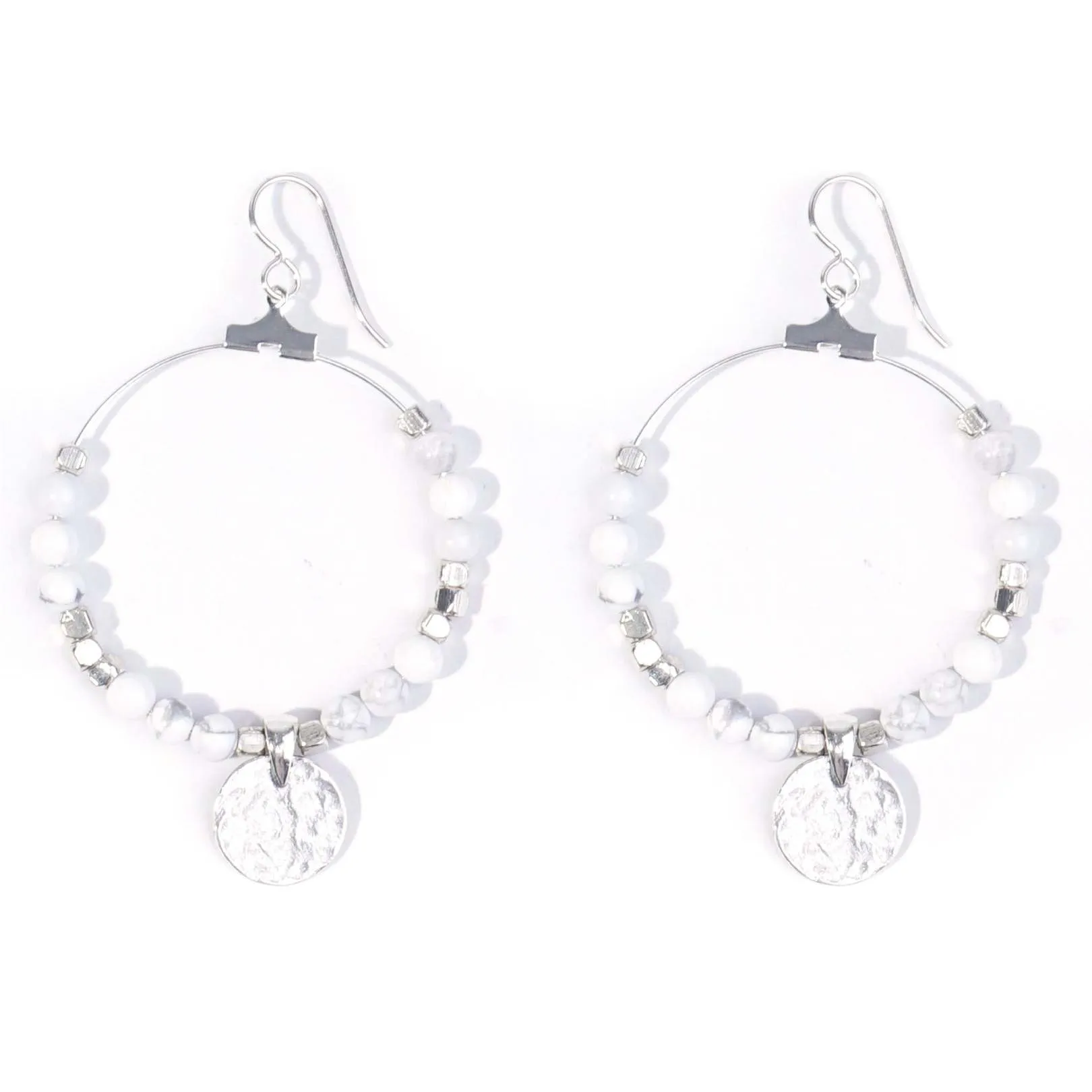 Gemstone & Coin Drop Earrings Kit  - White Howlite / Silver