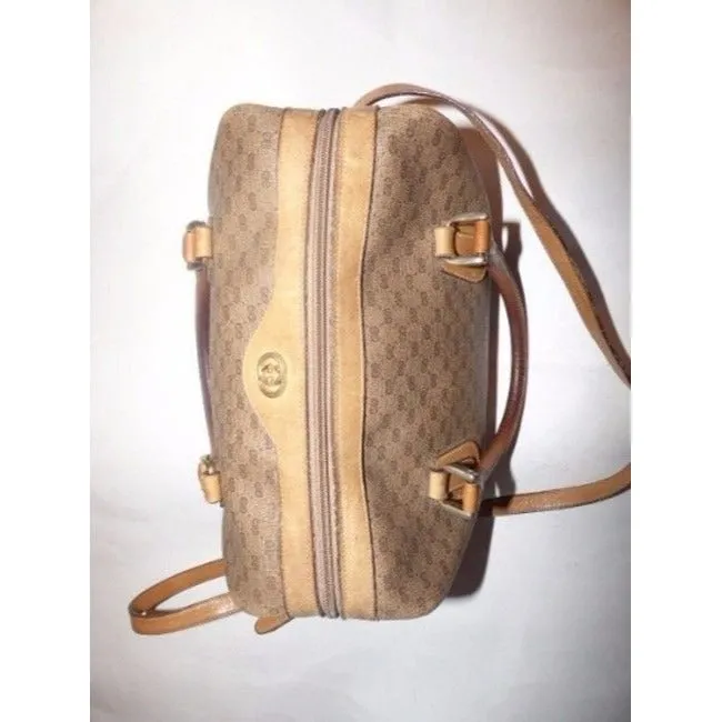 Gucci Vintage Pursesdesigner Purses Shades Of Brown With Small G Logo Leathercoated Canvas Satchel