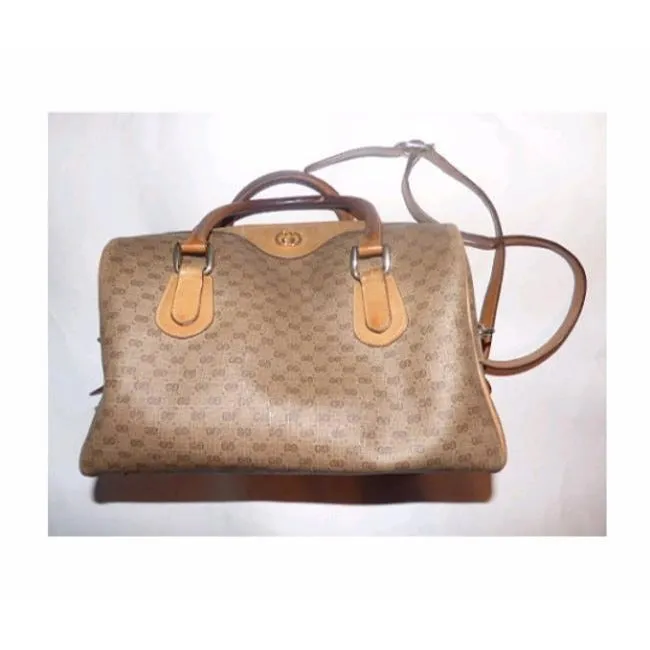 Gucci Vintage Pursesdesigner Purses Shades Of Brown With Small G Logo Leathercoated Canvas Satchel