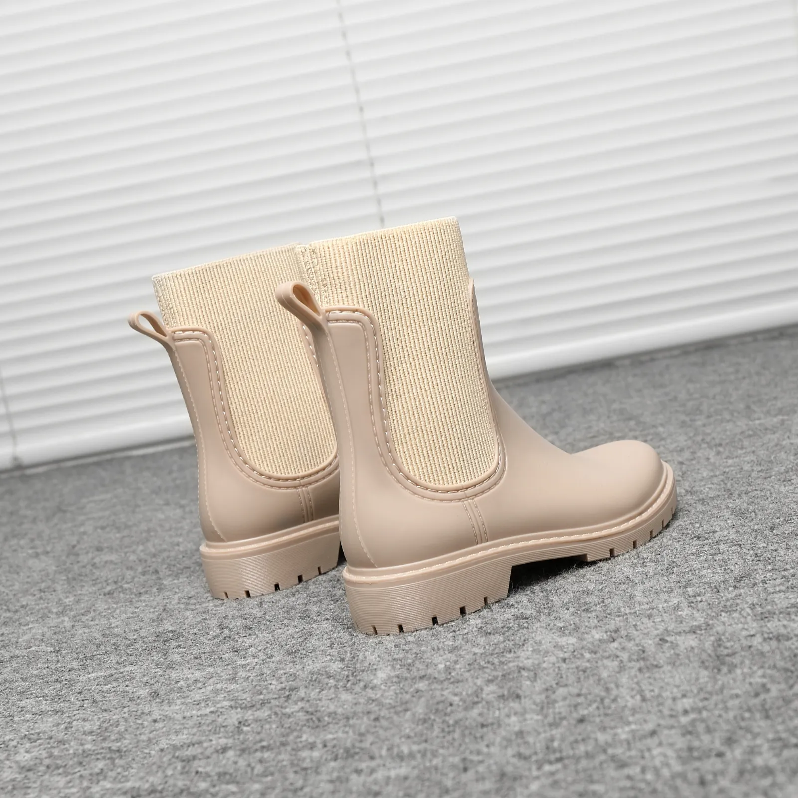 IVACHY Women's Waterproof Chelsea Boots – Ankle-Length, Slip-Resistant, Pull-On Rain Boots with 3 cm Block Heel- Wellie booties BG-594