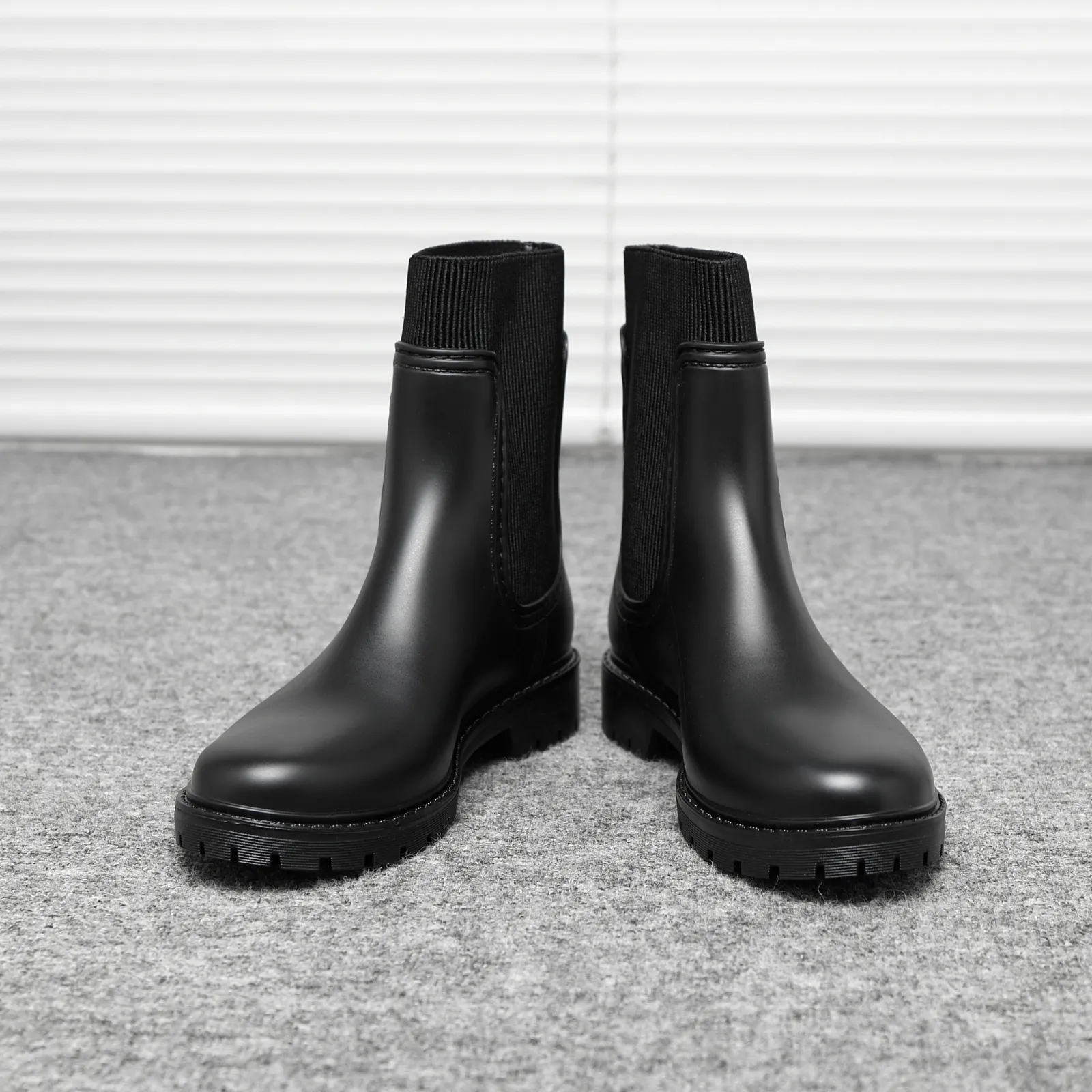 IVACHY Women's Waterproof Chelsea Boots – Ankle-Length, Slip-Resistant, Pull-On Rain Boots with 3 cm Block Heel- Wellie booties BG-594