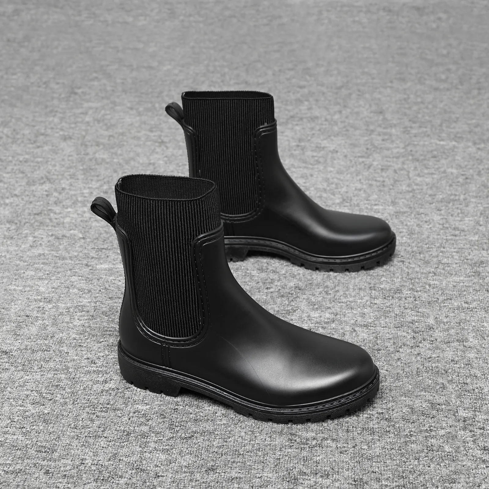 IVACHY Women's Waterproof Chelsea Boots – Ankle-Length, Slip-Resistant, Pull-On Rain Boots with 3 cm Block Heel- Wellie booties BG-594