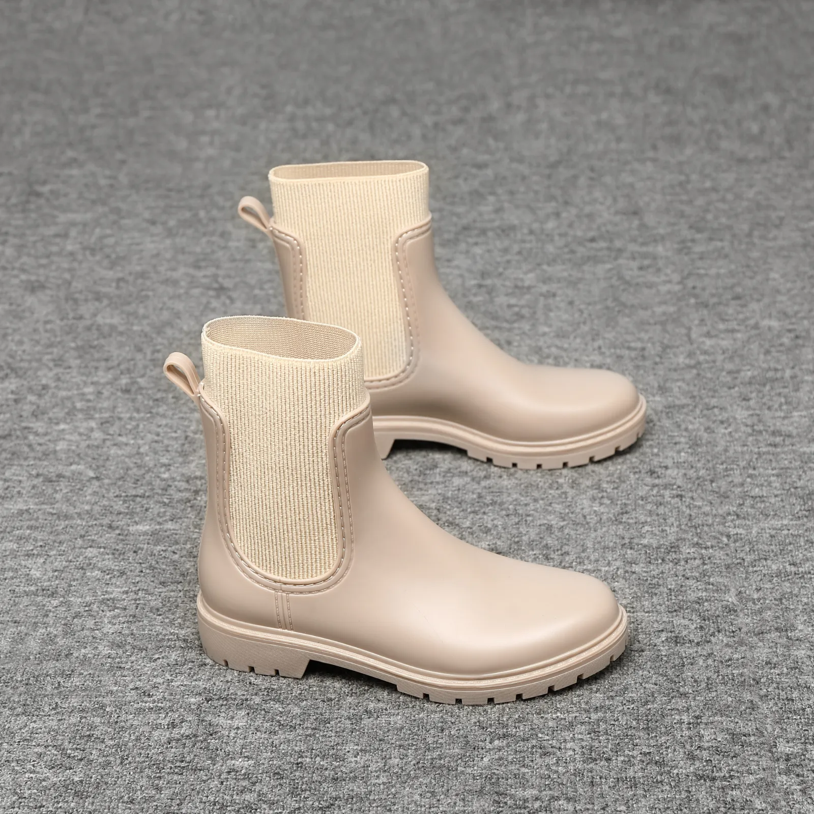 IVACHY Women's Waterproof Chelsea Boots – Ankle-Length, Slip-Resistant, Pull-On Rain Boots with 3 cm Block Heel- Wellie booties BG-594