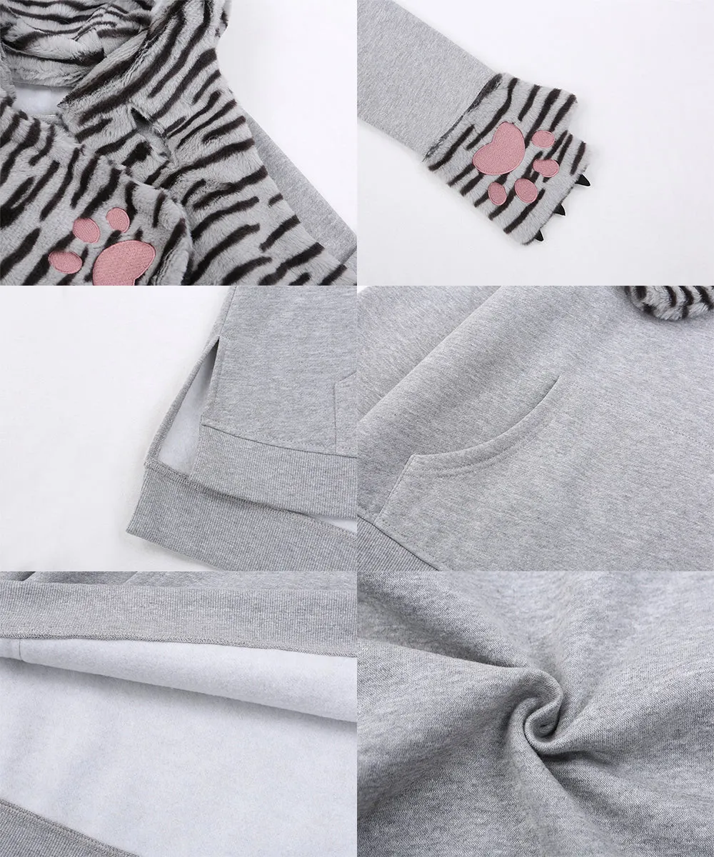 Kawaii Cat Hat Scarf Mitten 3 in 1 Patchwork Hoodie