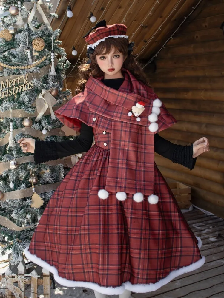 Red Plaid Pattern Christmas Vibes Scarf Cape