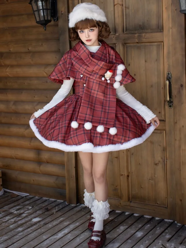 Red Plaid Pattern Christmas Vibes Scarf Cape