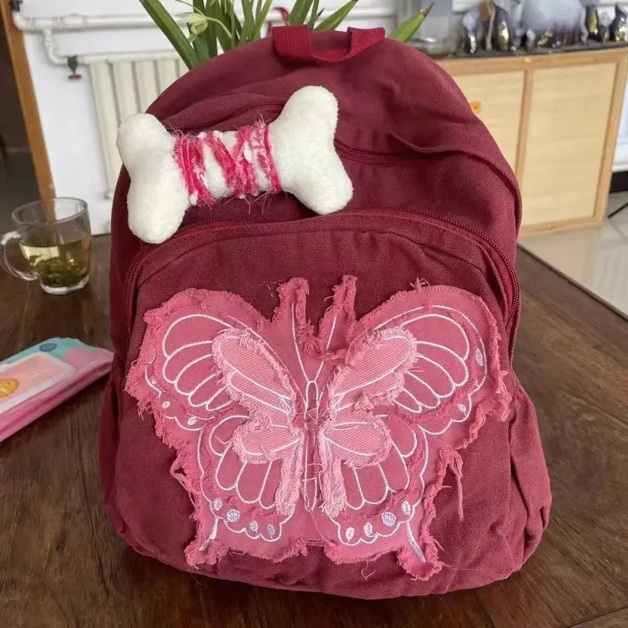 UAKISS  -  Chic Butterfly Bone College High Capacity Backpack Causal College Schoolbag Spicy Girls Y2k Backpacks