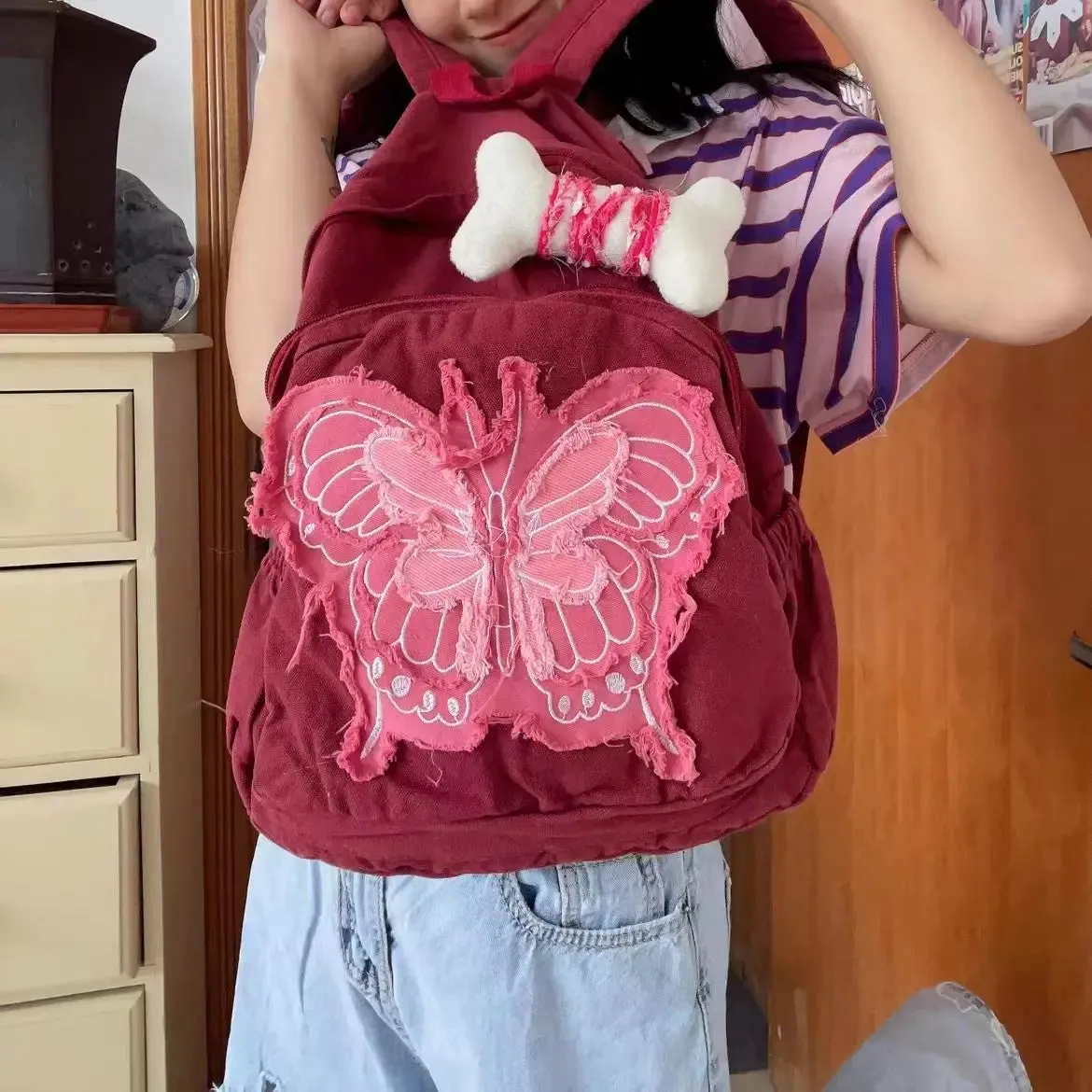 UAKISS  -  Chic Butterfly Bone College High Capacity Backpack Causal College Schoolbag Spicy Girls Y2k Backpacks