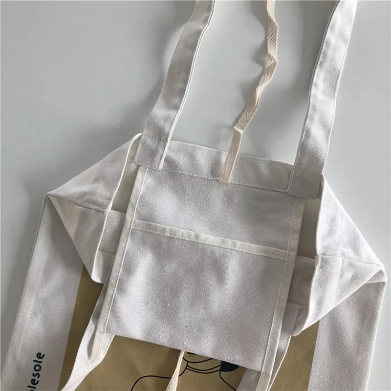 UAKISS  -  Women's Canvas Shoulder Bag Casual Shopping Bag Portrait Print Student Schoolbag Cotton Handbag Girls New 2024 Simple