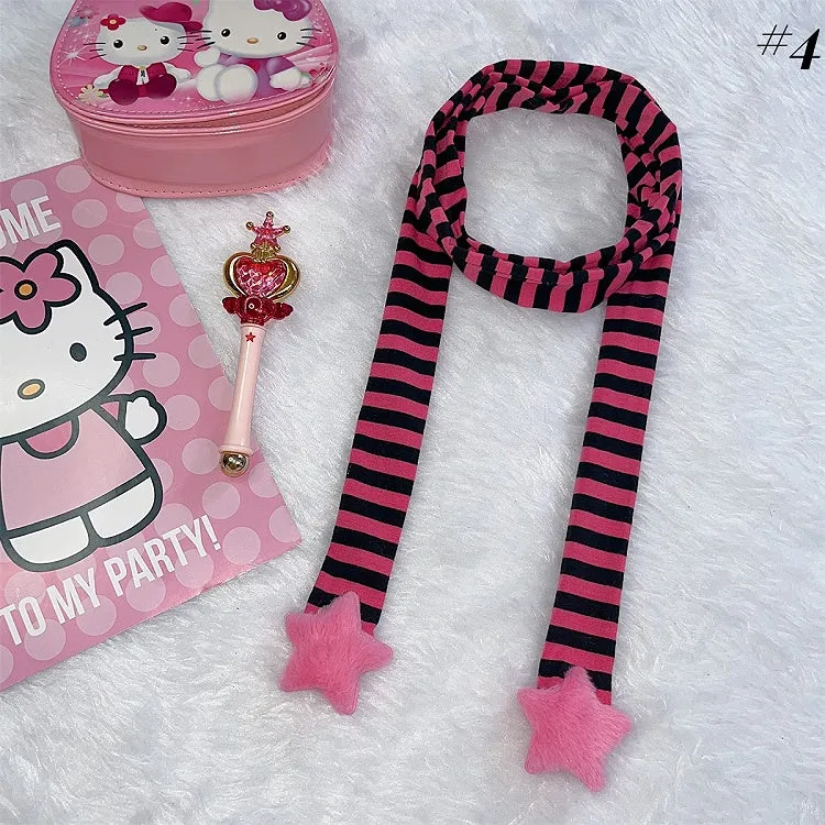 Y2K Plush Star Striped Scarf